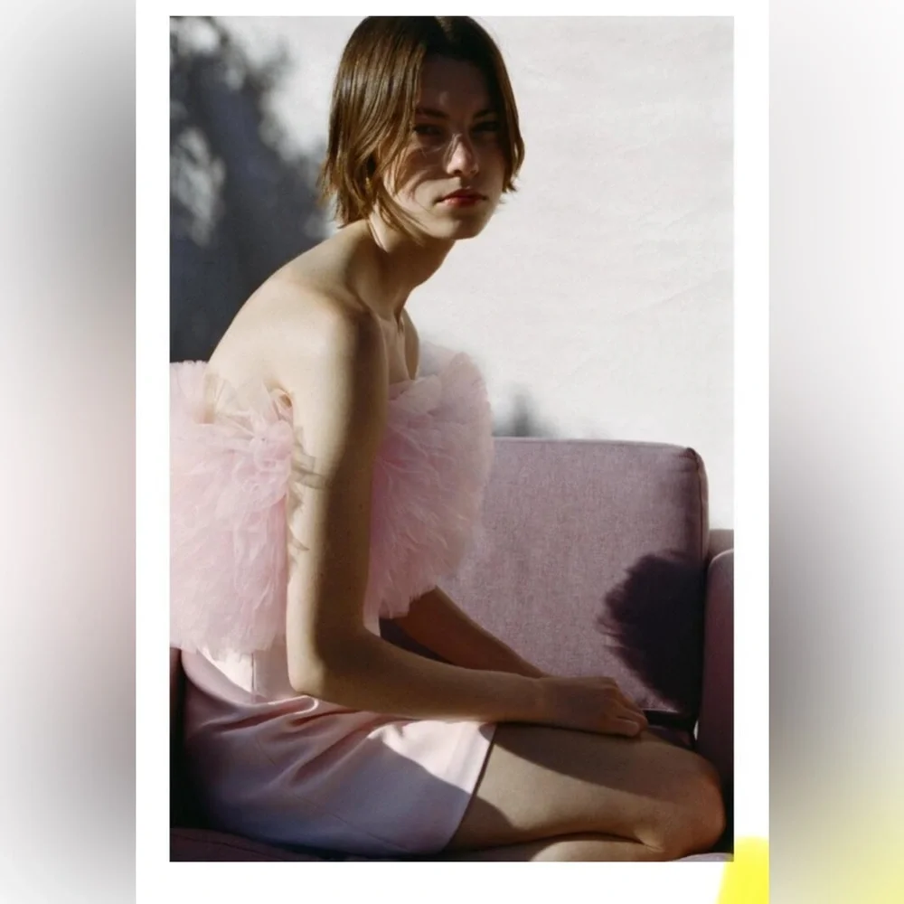 NWT ZARA SHORT TULLE VOLUMINOUS Mini DRESS Pastel Pink Size Small 4772/334 - Picture 4 of 10
